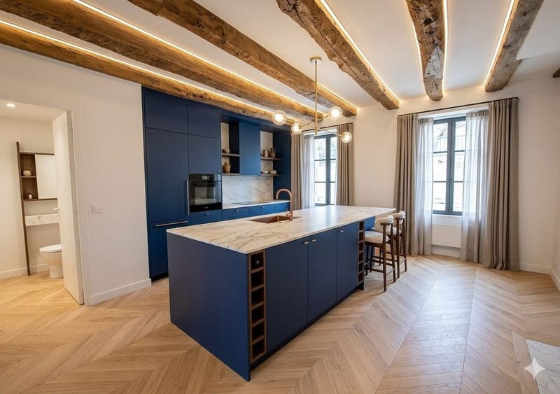 CGI render of the planned kitchen at Maison Bourgeoise, Aubusson