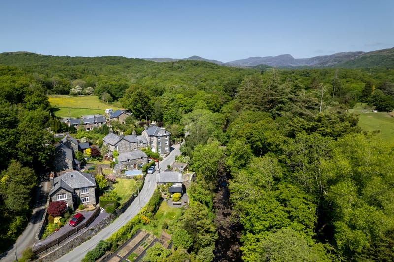 Aerial view of Gwynfryn House, Llanbedr, Snowdonia